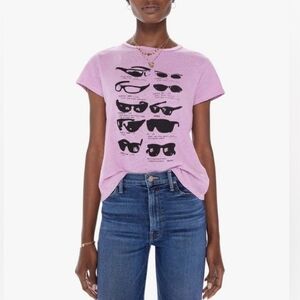 MOTHER Superior The Lil Sinful Sunglasses At Night Linen Blend T-Shirt Size XS